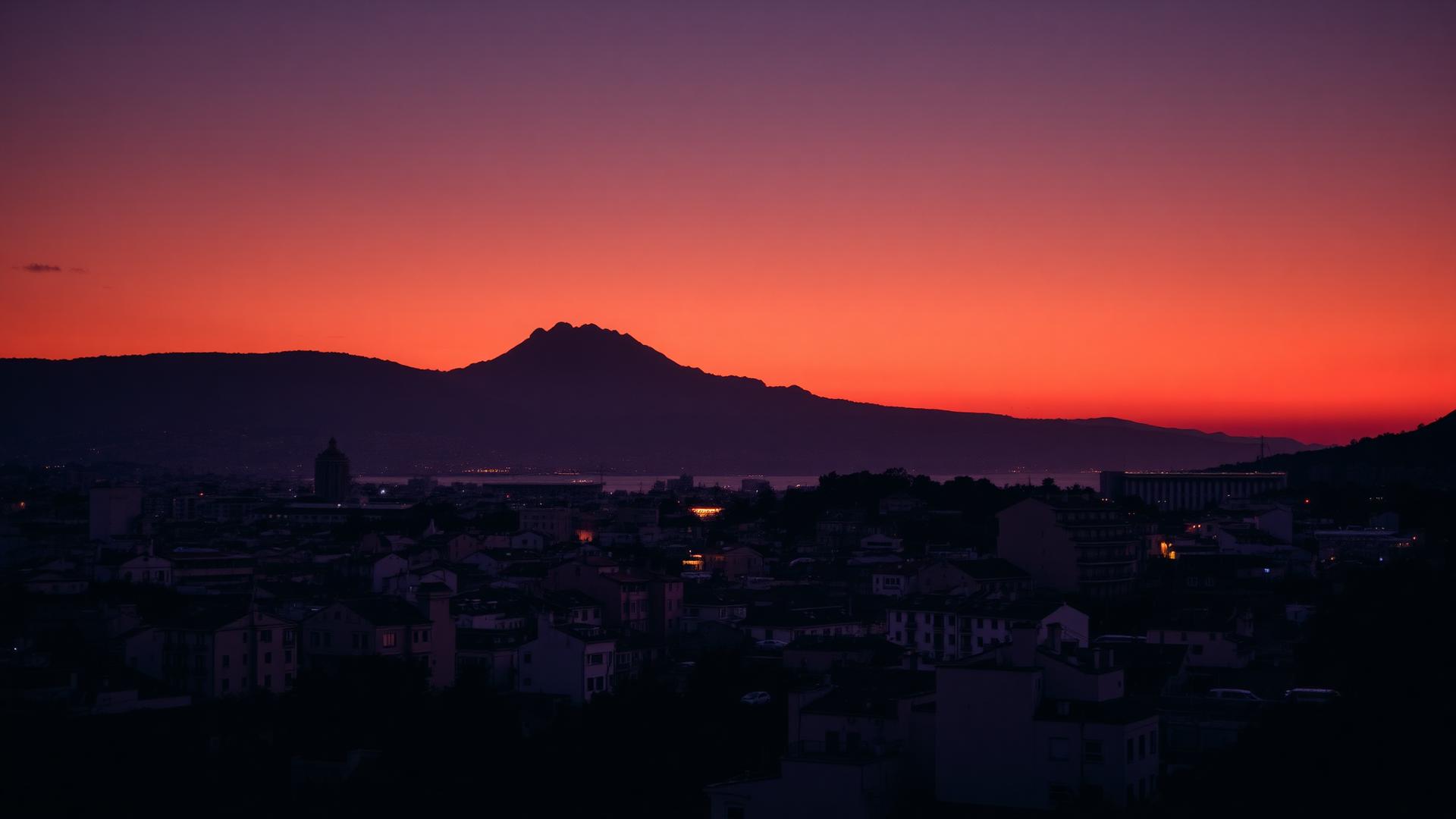 Napoli al tramonto con il Vesuvio